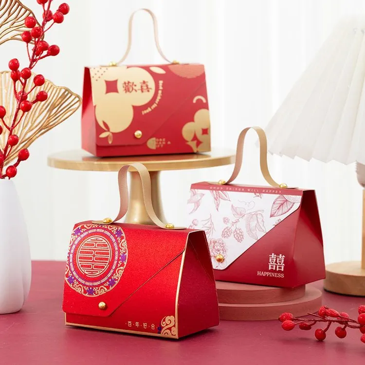 结婚喜糖盒批发中式手提喜糖袋子婚礼回礼喜糖包装礼盒糖果盒空盒