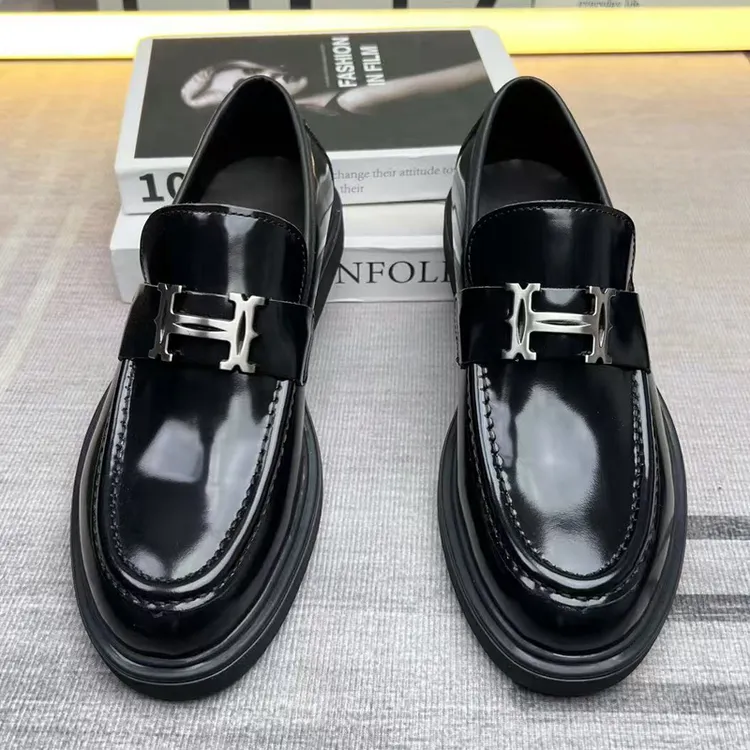 男士头层牛皮休闲皮鞋一脚蹬乐福鞋黑色商务百搭英伦风男士皮鞋