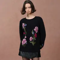 Fabrique【张俪同款】凝夜虞美人空气层提花刺绣羊驼毛船领针织毛衣