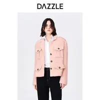 【精选】DAZZLE地素粉色复古羊毛混纺毛呢外套2E4G1801G