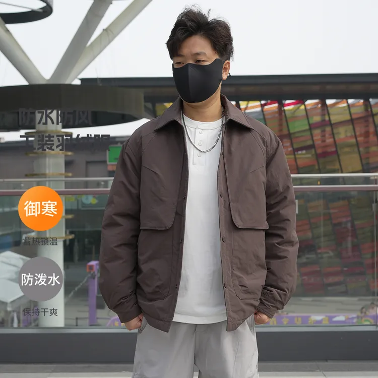 工装羽绒服男2025秋冬轻薄款休闲帅气拼接翻领衬衫式鸭绒夹克外套