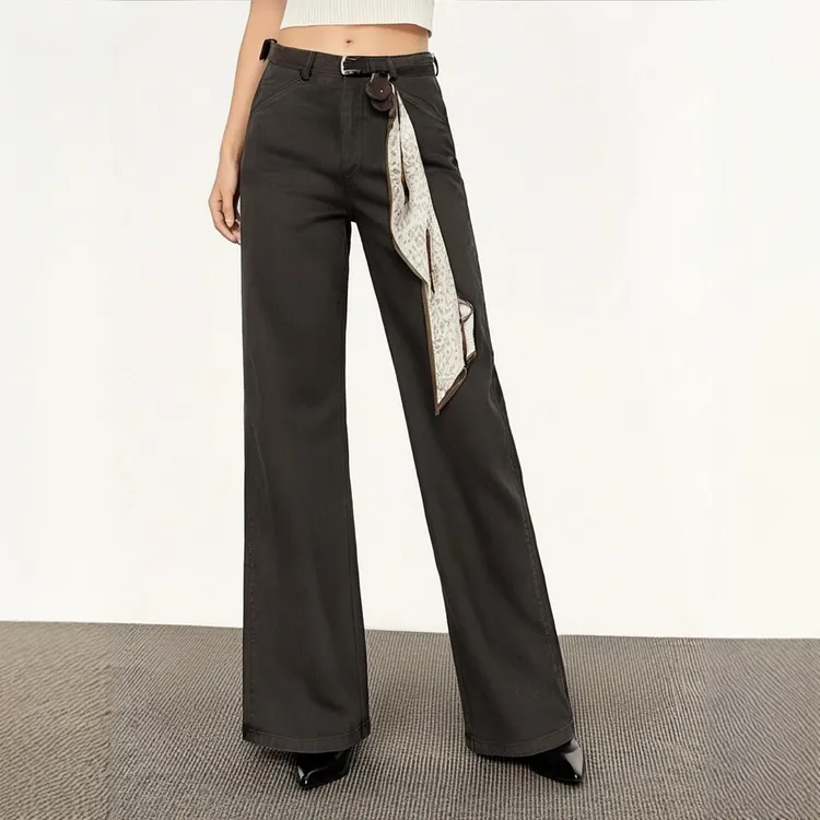 KIKI严选：2326-N家欧货南油丝巾腰带老钱气质直筒裤休闲长裤百搭