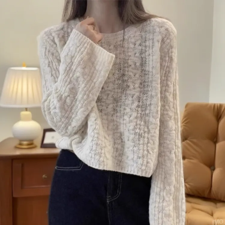 慵懒风短款麻花针织衫女2025秋冬新款韩版宽松毛衣外套小个子上衣