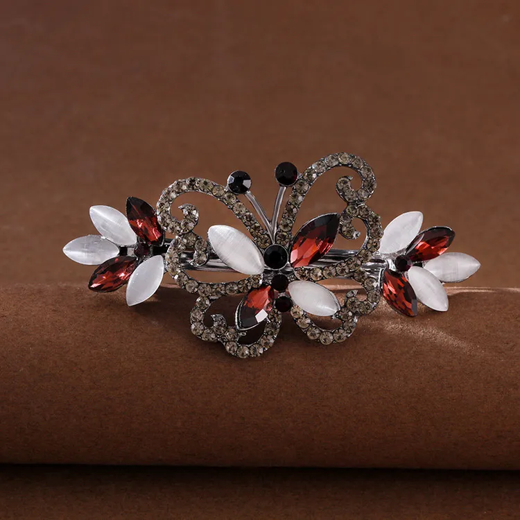 版大号甜美彩蝶结发夹镶钻闪亮弹簧夹发夹后脑勺马尾夹夹子发饰BG