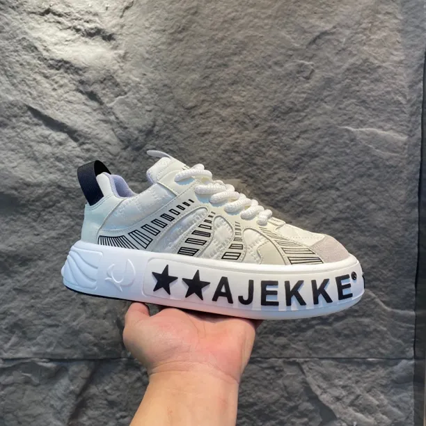 春夏新款皮拼低帮系带厚底舒适透气增高百搭男士休闲鞋