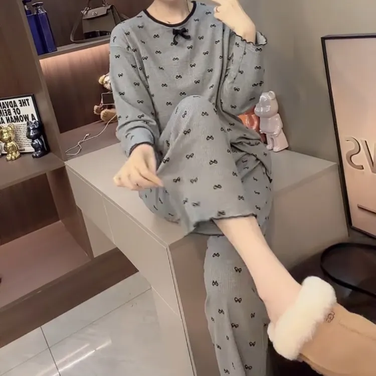 新款洋气可爱蝴蝶结宽松舒适睡衣家居服