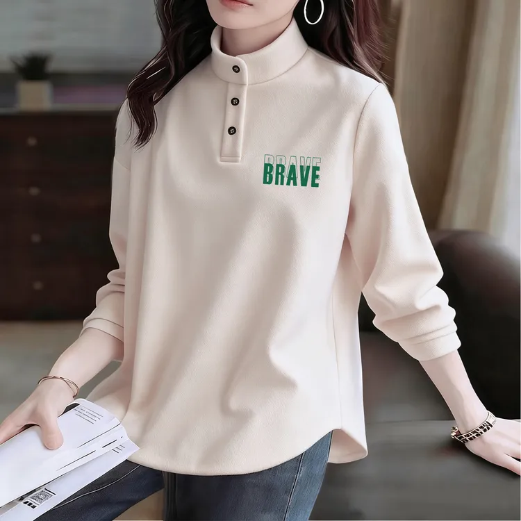 半高领德绒POLO衫女秋冬时尚胖MM大码宽松显瘦洋气保暖内搭打底衫