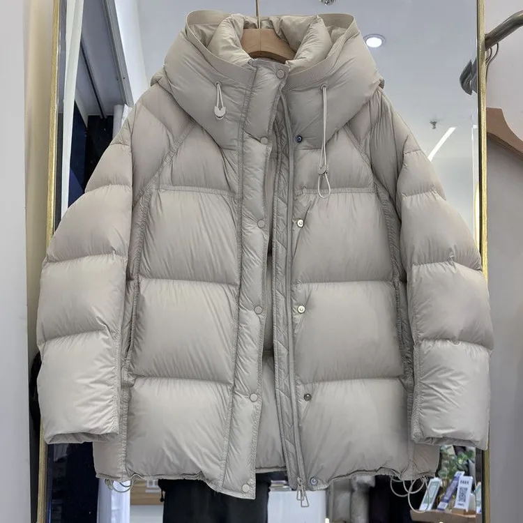 泡芙羽绒服女2025冬新款90白鸭绒宽松连帽加厚面包服短款保暖外套