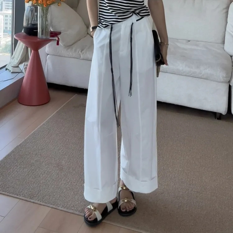 【余欢欢】夏季时尚休闲百搭舒适腰带直筒休闲裤-YHK50252