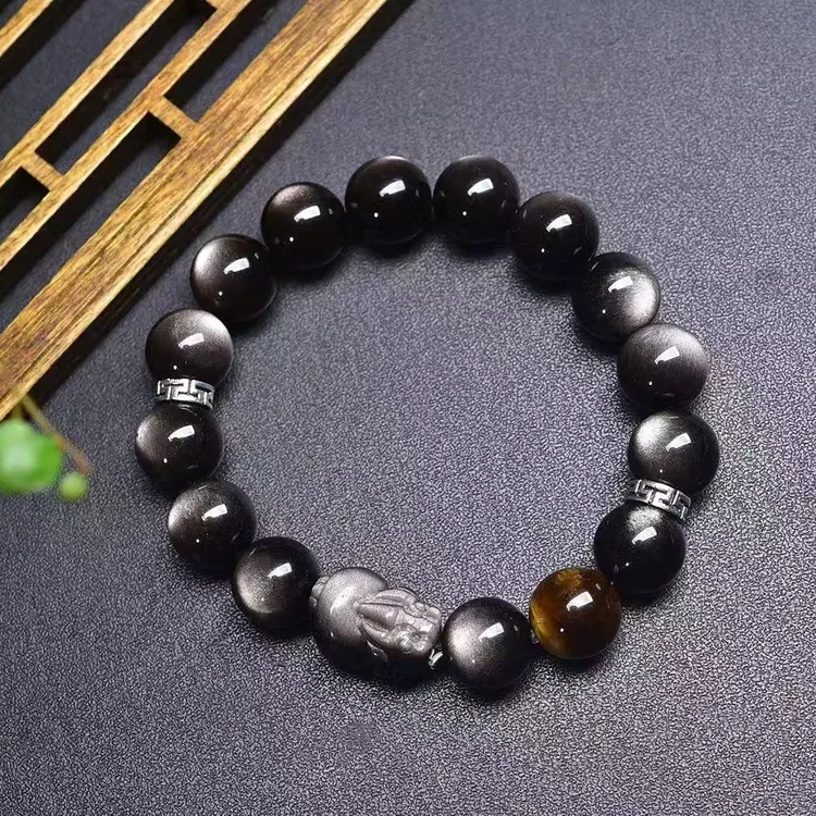 天然银曜石手串貔貅咬虎眼石手串时尚百搭复古风中式男款时尚百搭