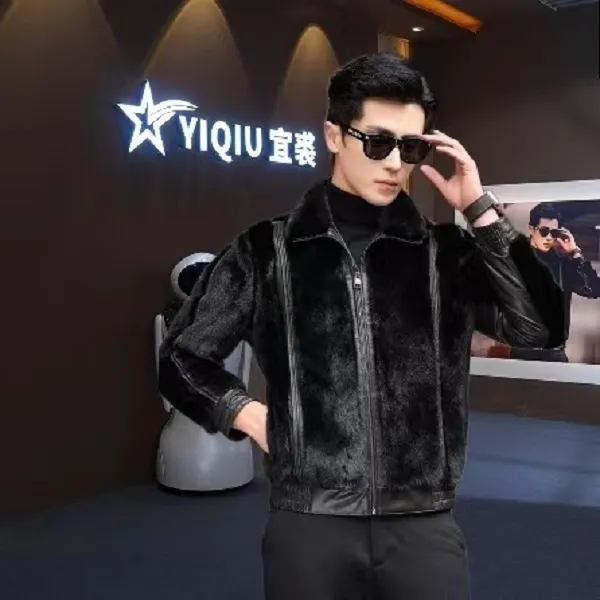 王壮壮专属海宁新款鹅绒内山羊皮冬季整貂水貂夹克真皮水貂皮衣