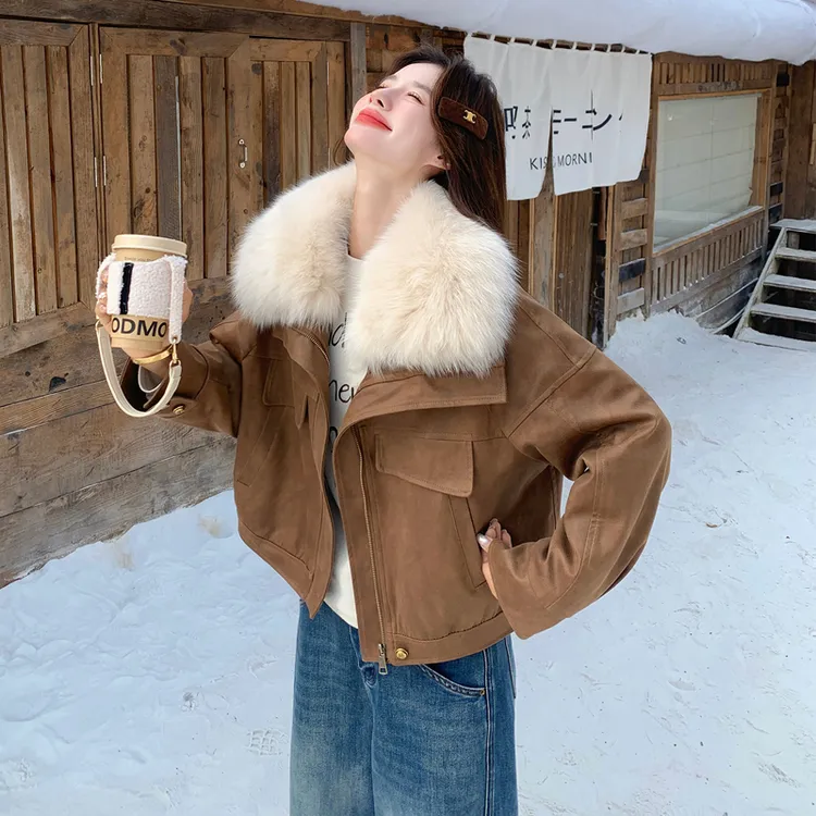 美拉德大毛领短款派克羽绒服外套女冬季2025新款白鸭绒高级感爆款