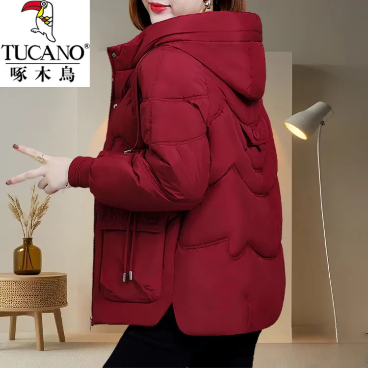 品牌冬季休闲外套日常百搭连帽棉衣加厚保暖中长款洋气女士棉服