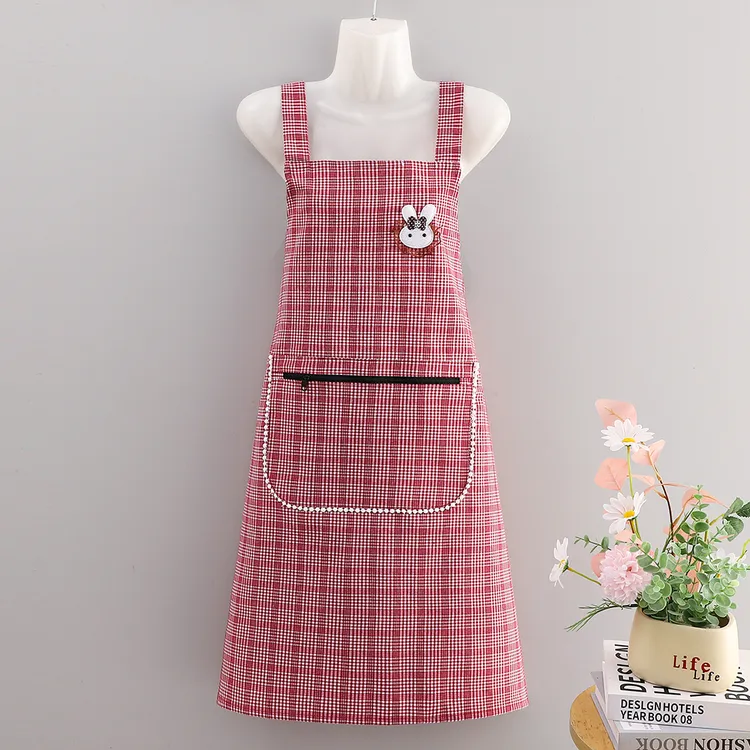 时尚洋气棉布围裙薄款透气防污耐磨家用做饭围腰上班干活工作服女