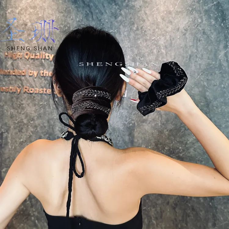 秋冬日韩植绒麦穗原创设计镶钻发绳发圈马尾盘发百搭气质大肠发圈