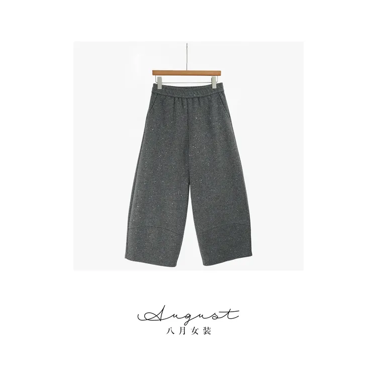 【BAYUE】k606厚款高腰直筒裤亮片休闲裤冬季保暖宽松