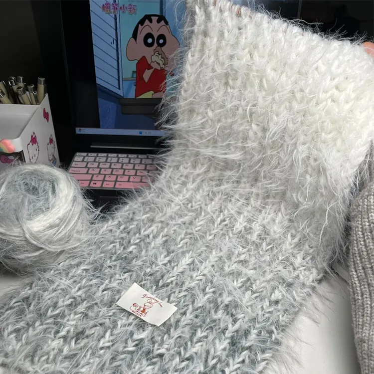 围巾毛线手工diy渐变灰羽手织围脖编织材料包创意礼物冬季送女友