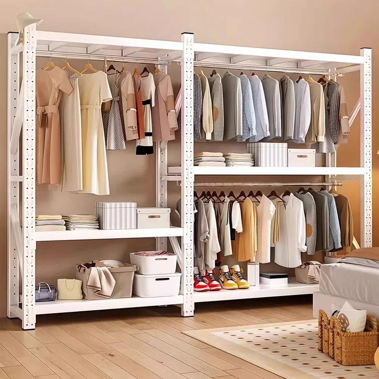 货架衣柜简易家用金属衣杆服装展示架干洗店开放式挂衣架角钢架子