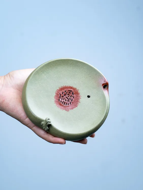 宜兴紫砂青段寿桃壶承小壶托手工双层小干泡功夫茶玩茶宠底座好用