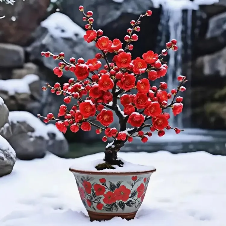 【带花苞】30天开花浓香型耐寒腊梅红梅老桩花树苗阳台庭院盆栽花卉