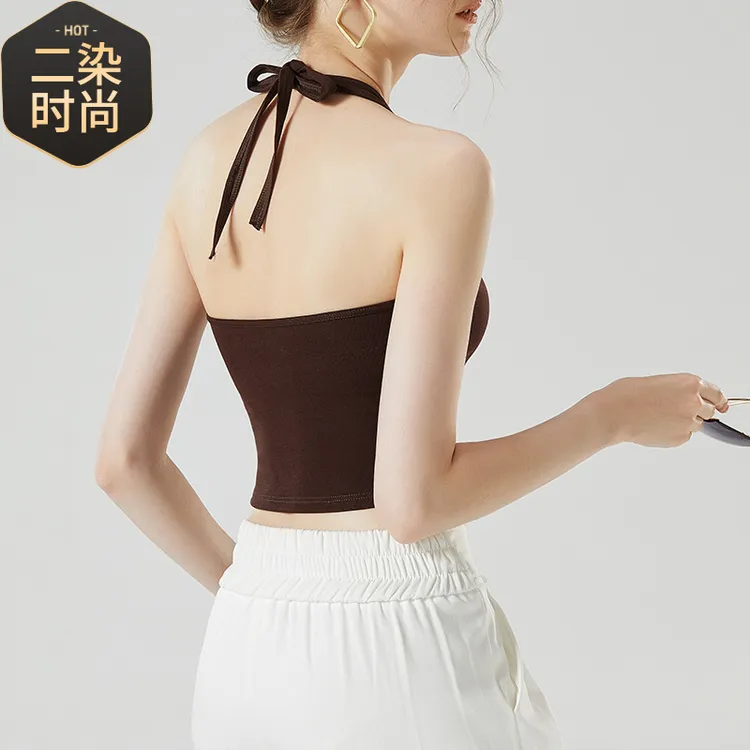 2025时尚新款美背挂脖女露脐性感内搭打底一体带胸垫吊带文胸式内