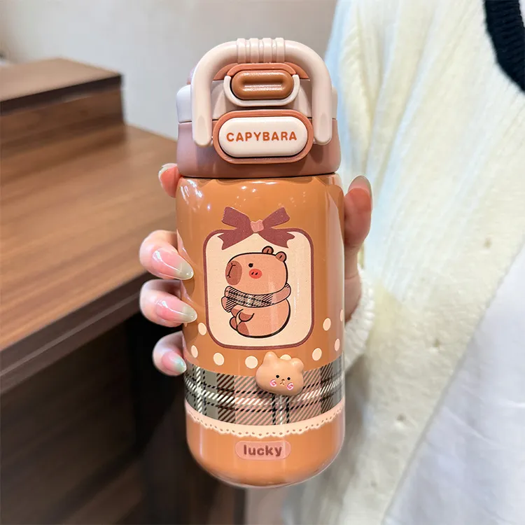 卡皮巴拉儿童保温杯6-12上学用吸管水杯小学生幼儿园水壶儿童杯子