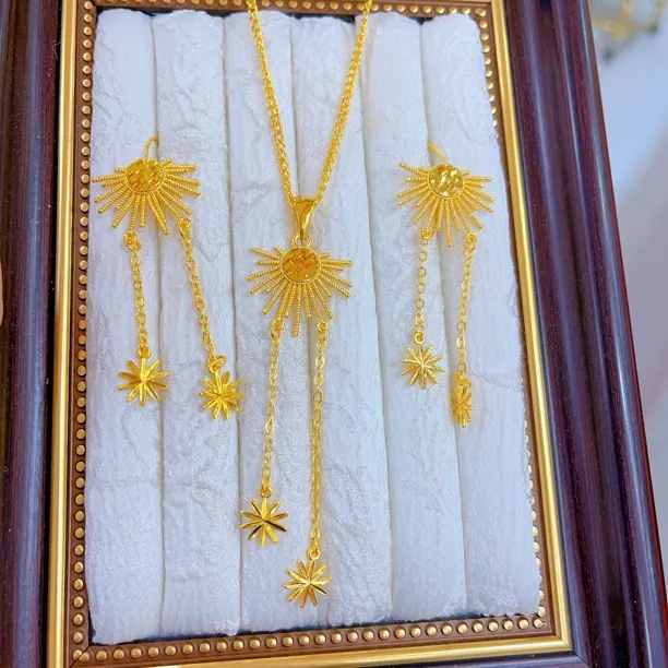 铜合金项链 2097新款两件套首饰耳环项链戒指爆款白搭时尚金色