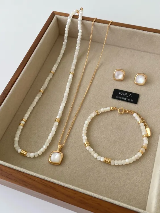 坠链均925银贝壳 PAPA·镜泊 | 银丝贝套装（4件套）简约素雅
