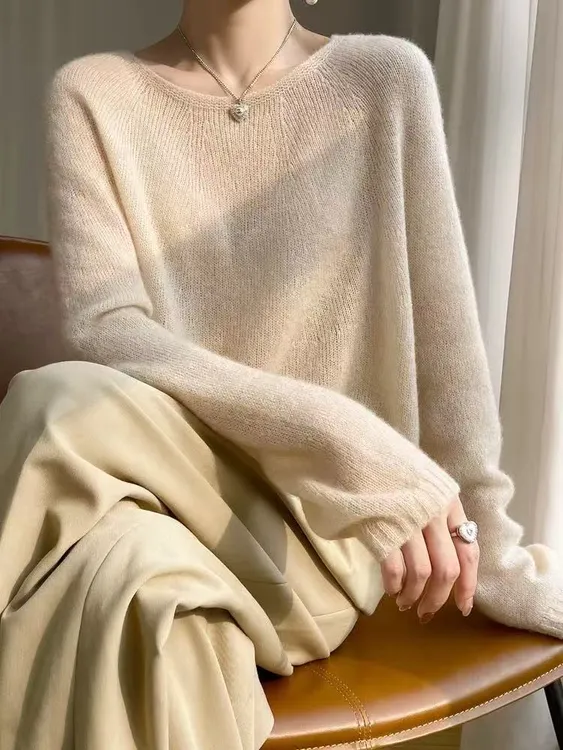 821初秋韩系穿搭~羊毛羊绒!薄款圆领针织衫女上衣宽松毛衣