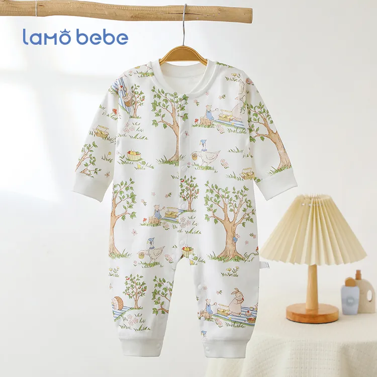 lamobebe婴儿纯棉连体衣秋衣纯棉新生儿宝宝衣服哈衣爬服长袖
