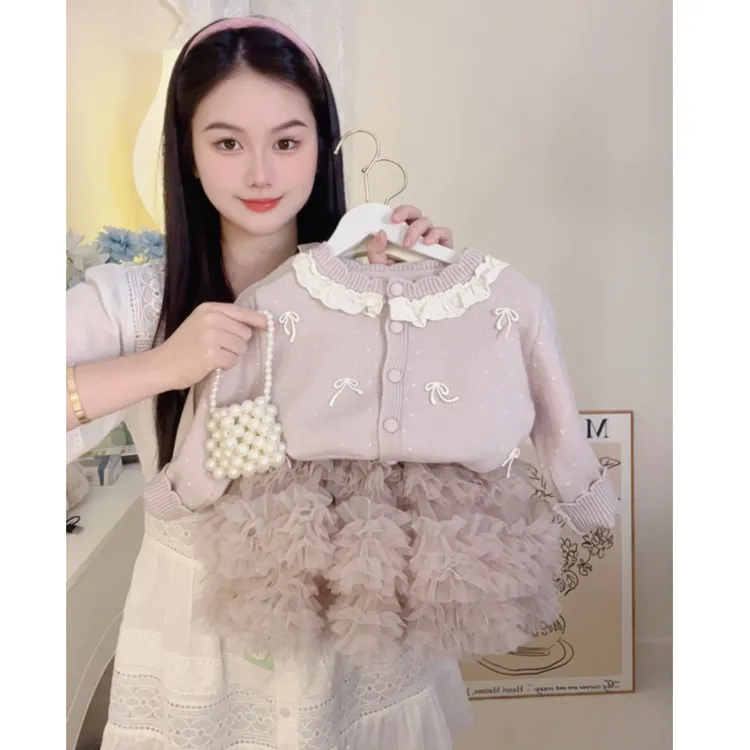 女宝宝可爱蝴蝶结毛衣外套女婴儿童春装2025新款女童糯软针织开衫