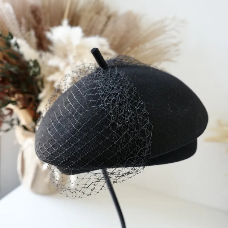 5 PENNIES YD设计师款秋冬季时尚气质优雅百搭网纱贝雷帽52509155