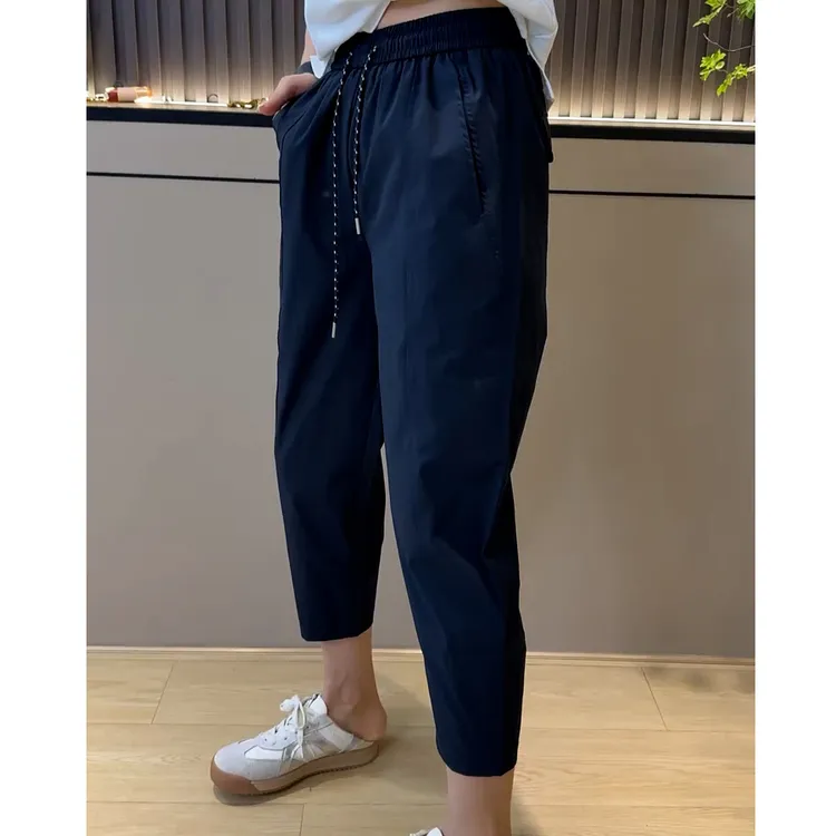 休闲哈伦裤女薄款2025春夏新款梨形身材大码高腰显瘦九分老爹裤子