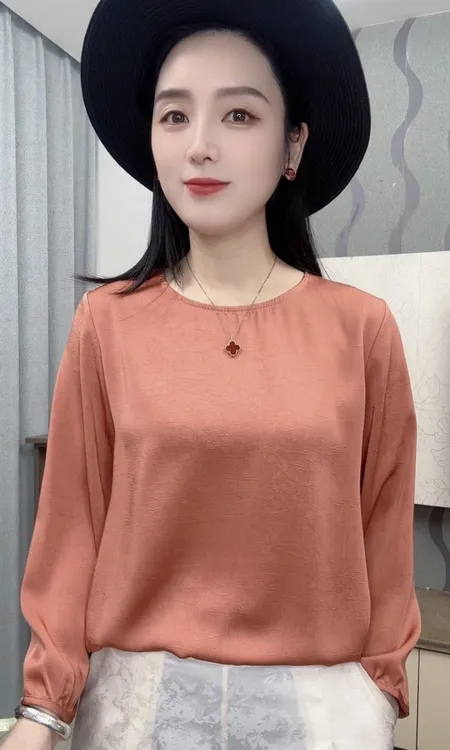 【冠乐绉】2025秋季新款高端定制冠乐绉长袖小衫百搭宽松上衣妈妈装