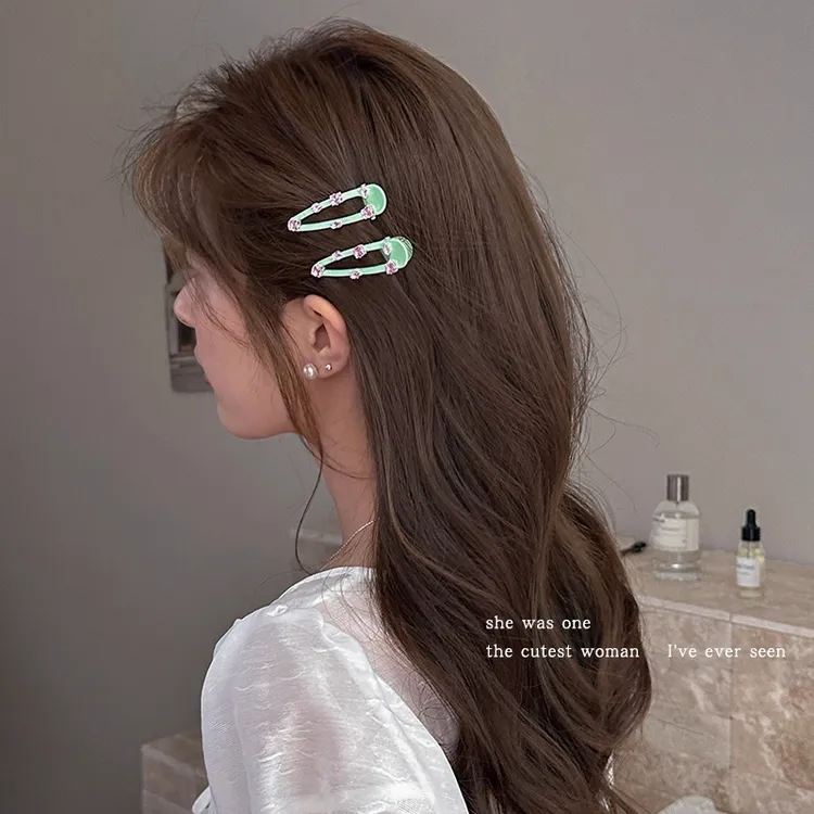 薄荷绿粉色闪钻发夹女高级感精致刘海夹侧边夹子发卡一字夹鸭嘴夹
