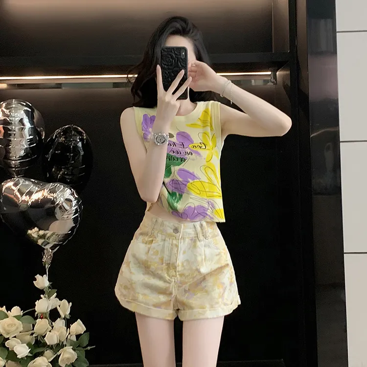 小个子穿搭女夏季时尚洋气无袖马甲套装短袖套装女2025新款爆款