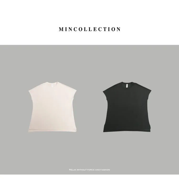 DE Mincollection小飞袖/砂洗莫代尔柔软舒适侧开叉显瘦T恤55804