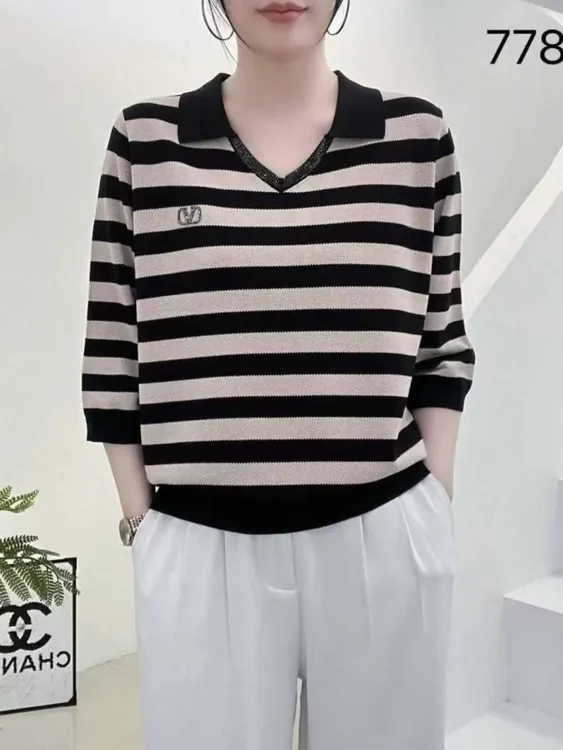 女士宽松大码长袖POLO衫T恤春秋季妈妈装显瘦百搭打底上衣