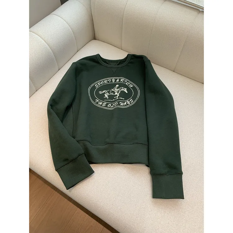 “美式复古”经典卫衣高阶绿时髦廓形磨毛感卫衣长袖