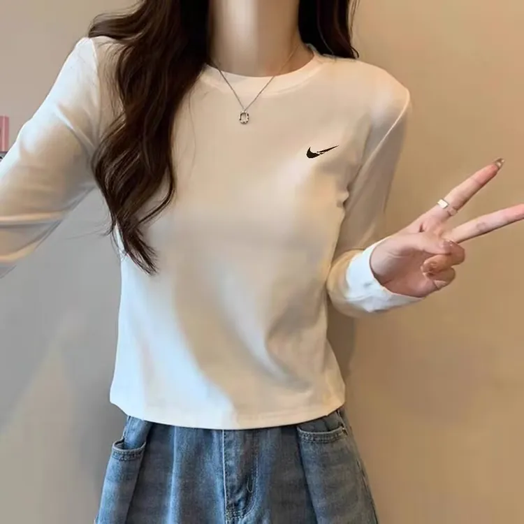 奥特莱斯新款2025春秋冬长袖T恤女内搭纯色百搭ins短款上衣打底衫