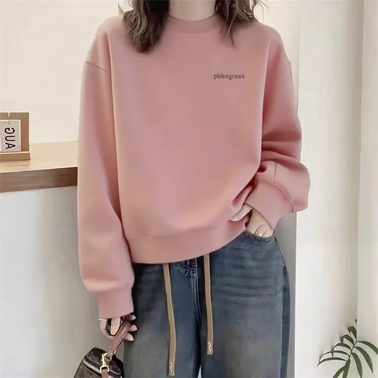 藕粉色圆领套头卫衣女2025新款秋冬季爆款时尚洋气小个子长袖上衣