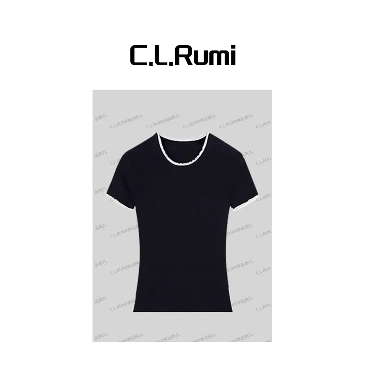 【Rumi精选】“小美满”25夏薄高弹显瘦木耳边圆领短袖T恤上衣6904sy