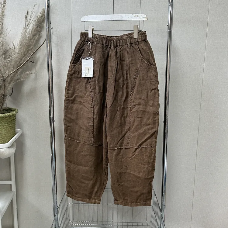 CS1095 秋冬款棉麻夹棉休闲保暖哈伦松紧腰长裤