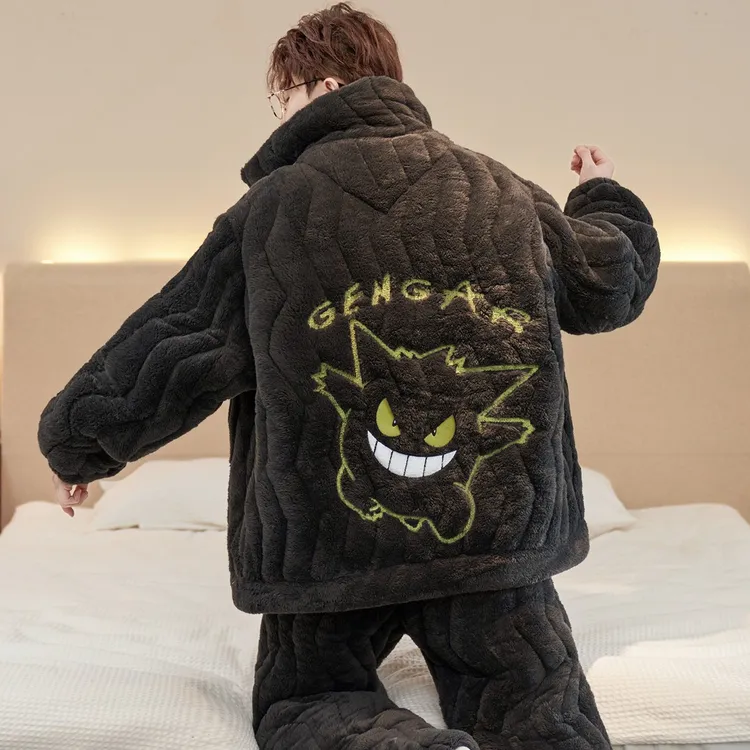 三层夹棉睡衣男款2025珊瑚绒秋冬款加厚加绒青少年大码家居服套装