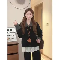 韩系复古撞色翻领软糯毛衣开衫外套女秋冬宽松慵懒高级感针织上衣