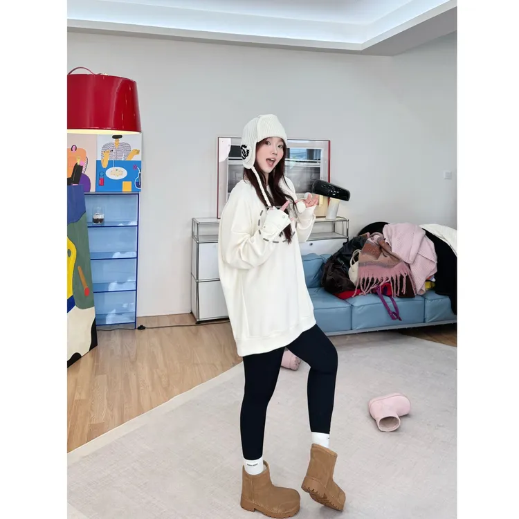 晶咕【冰美式！】袖口纽扣高克重内里绒感圆领宽松卫衣