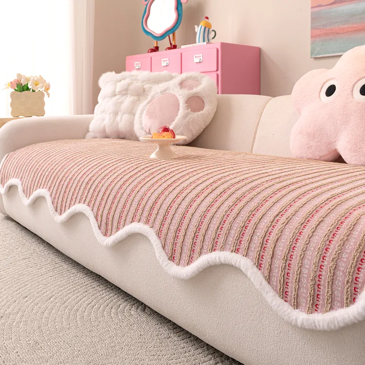 虹原风尚多巴胺秋冬季毛绒沙发垫加厚保暖2025新款固定防滑盖布巾