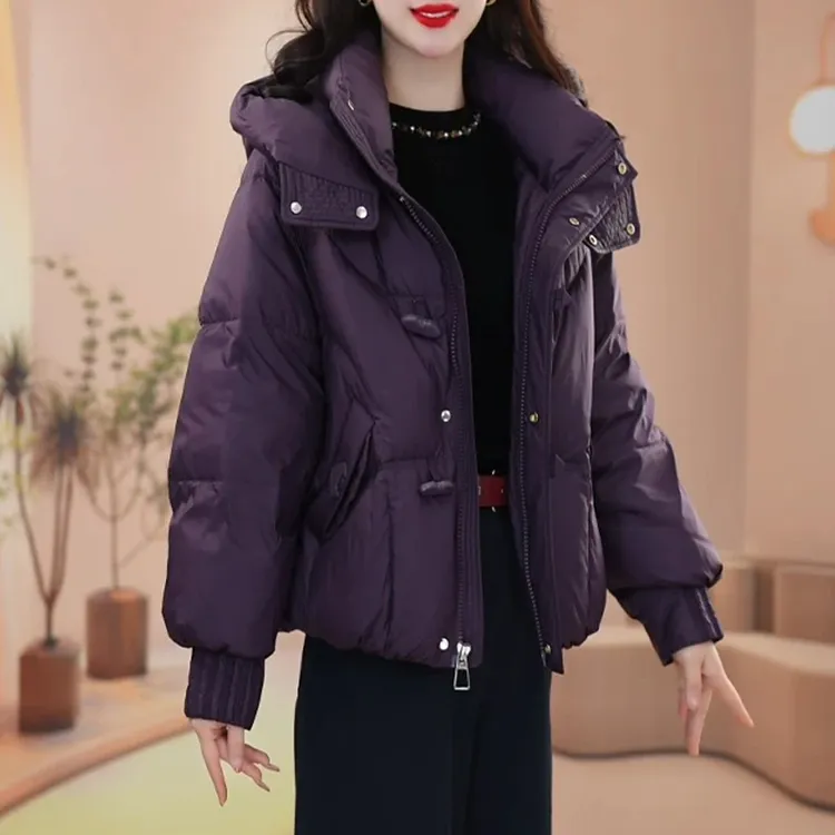 2025个性气质紫色棉衣连帽设计秋冬季节保暖时尚潮流之选