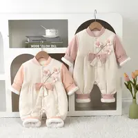 秋冬新款婴幼儿卡通连体衣女宝蝴蝶结120克夹棉无骨爬爬服D22072