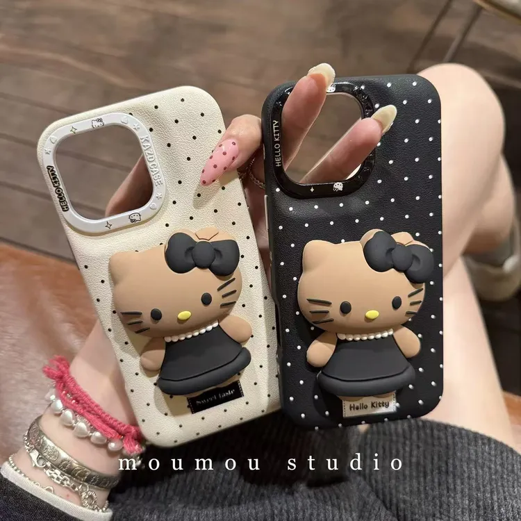 可爱卡通皮纹波点硅胶猫咪适用iPhone16promax苹果15手机壳17新款
